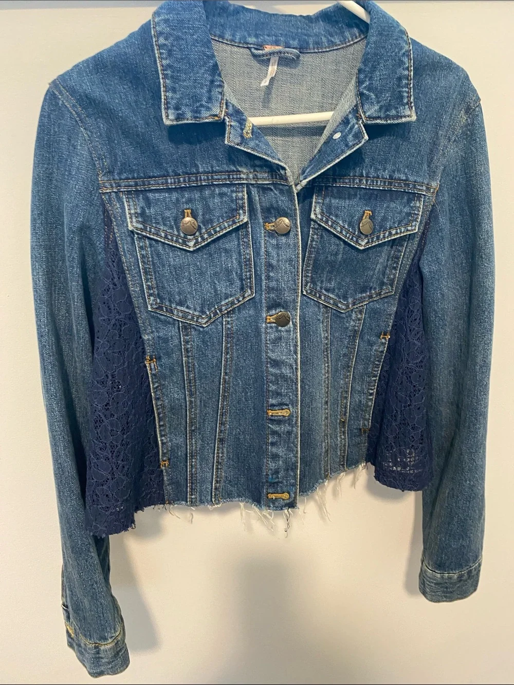Free People Lace and Blue Denim Jacket with Contrast Stitching NWOT - Picture 8 of 9